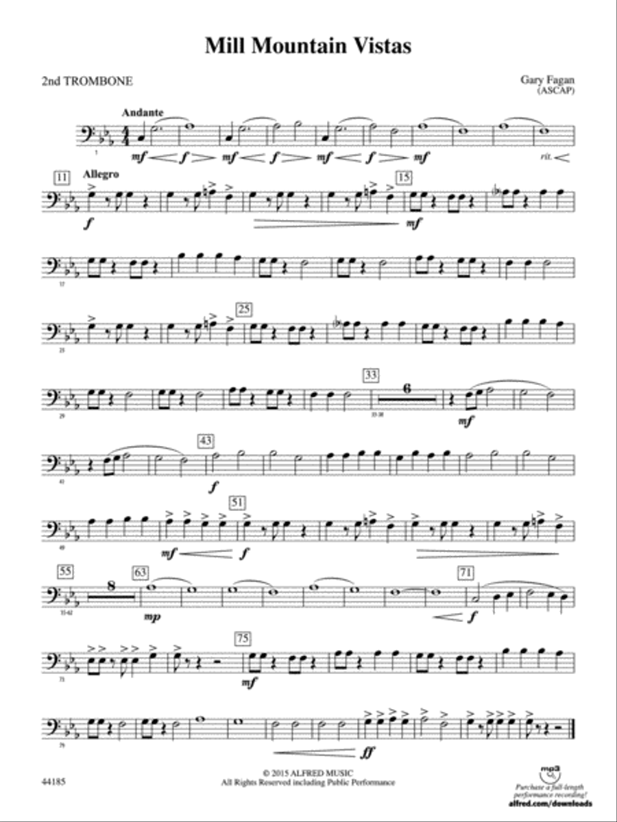 Mill Mountain Vistas: 2nd Trombone Concert Band scores gallery preview page 1