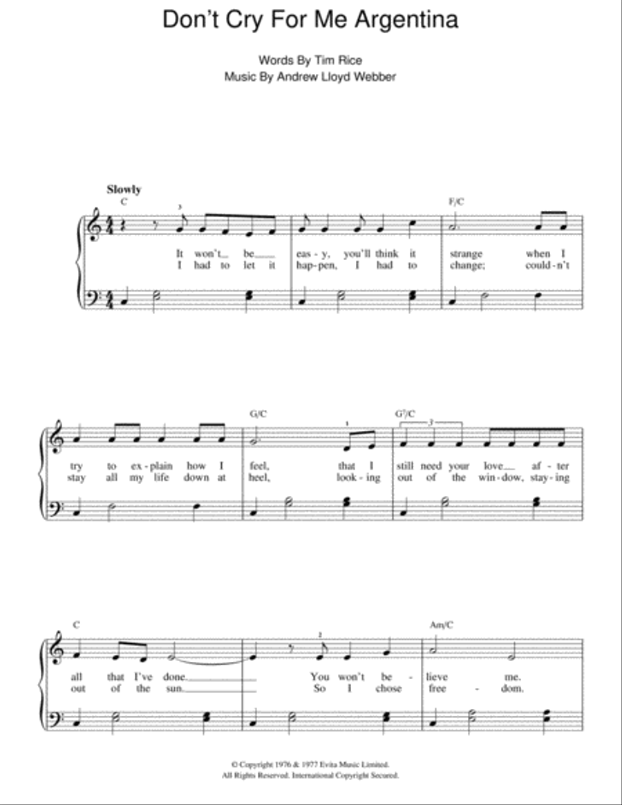 Don't Cry For Me Argentina Voice scores gallery preview page 1