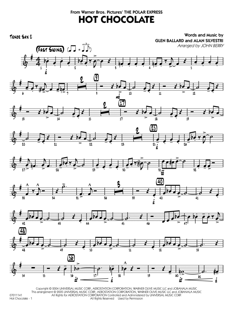 Hot Chocolate (from The Polar Express) (arr. John Berry) - Tenor Sax 2 Jazz Ensemble scores gallery preview page 1