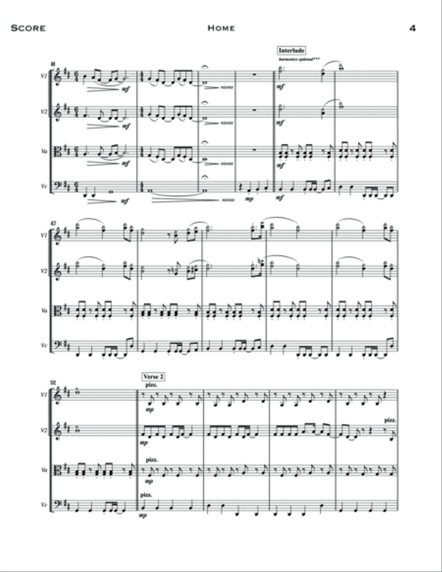 Home (arr. Mary Bichner) - Full Score String Quartet scores gallery preview page 4
