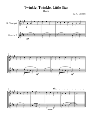 Twinkle, Twinkle, Little Star | For Bb Trumpet and Horn in F (With Transposition)