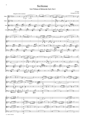Faure Sicilienne from Pelleas et Melisande Op.8, No.3, for string quartet, CF104