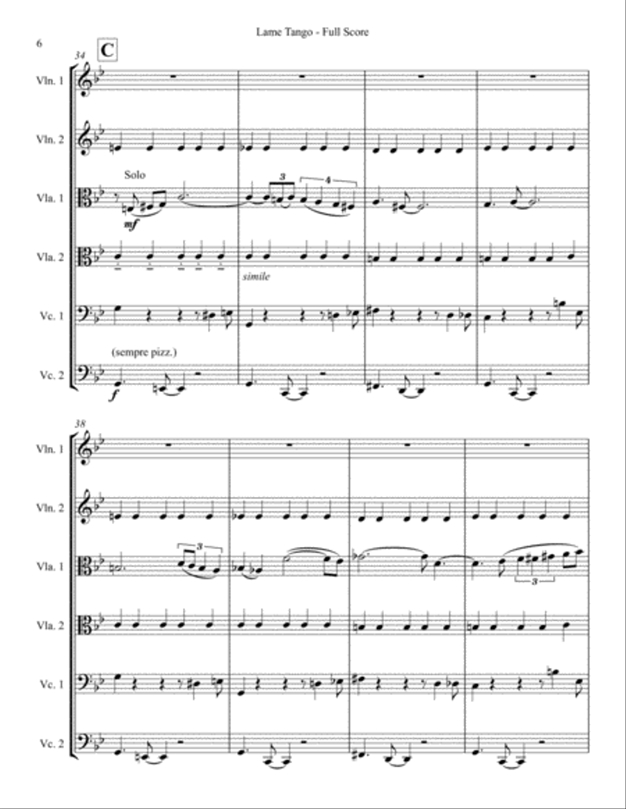 Lame Tango (from Tango Suite) for string sextet - Letter version Cello scores gallery preview page 6