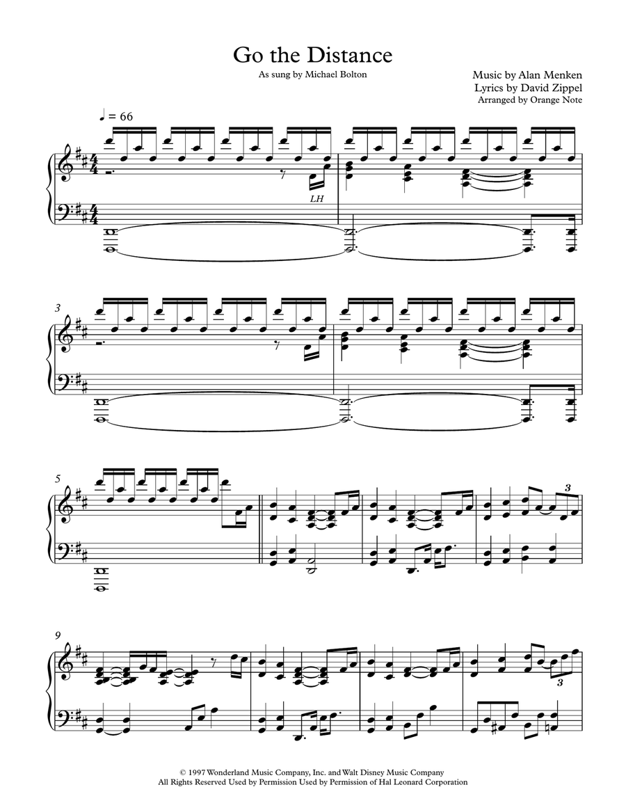 Go The Distance Piano Solo scores gallery preview page 1