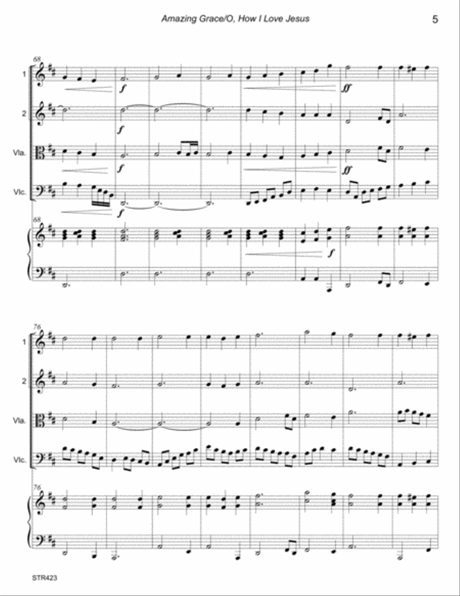 O HOW I LOVE JESUS/AMAZING GRACE - STRING QUARTET with optional Piano Piano Quintet scores gallery preview page 5