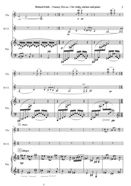 Richard Faith : Fantasy Trio no. 1 for Bb clarinet, violin and piano