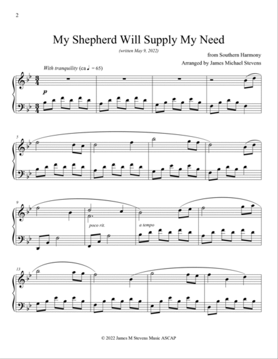 My Shepherd Will Supply My Need Piano Solo scores gallery preview page 2