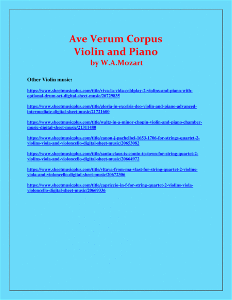 Ave Verum Corpus - Violin and Piano - Intermediate level Violin Solo scores gallery preview page 3