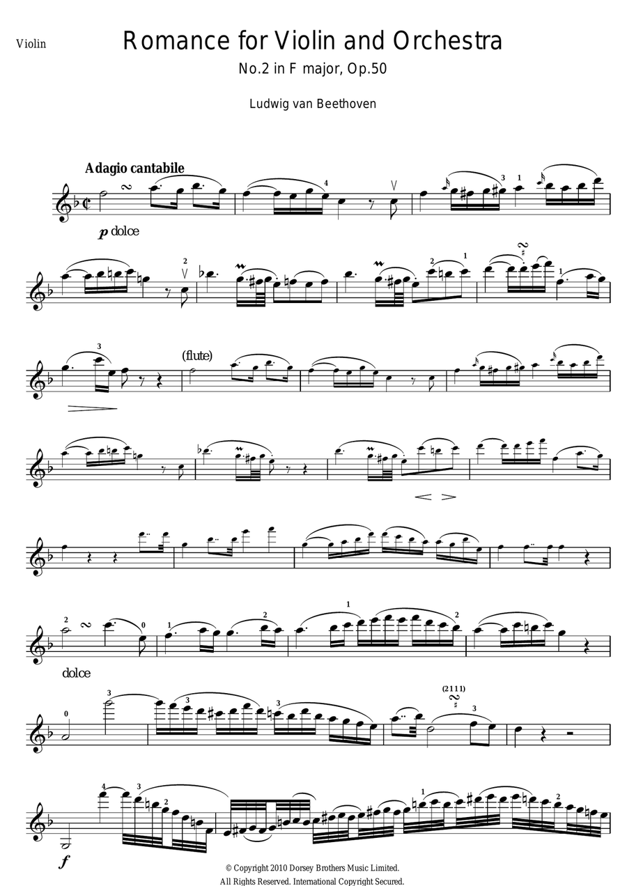 Romance For Violin And Orchestra, No.2 In F Major, Op.50 Violin Solo scores gallery preview page 1