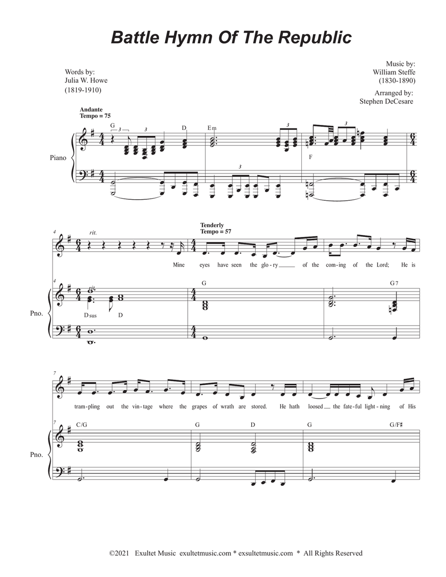 The Battle Hymn of the Republic (Vocal solo) Piano, Vocal scores gallery preview page 2