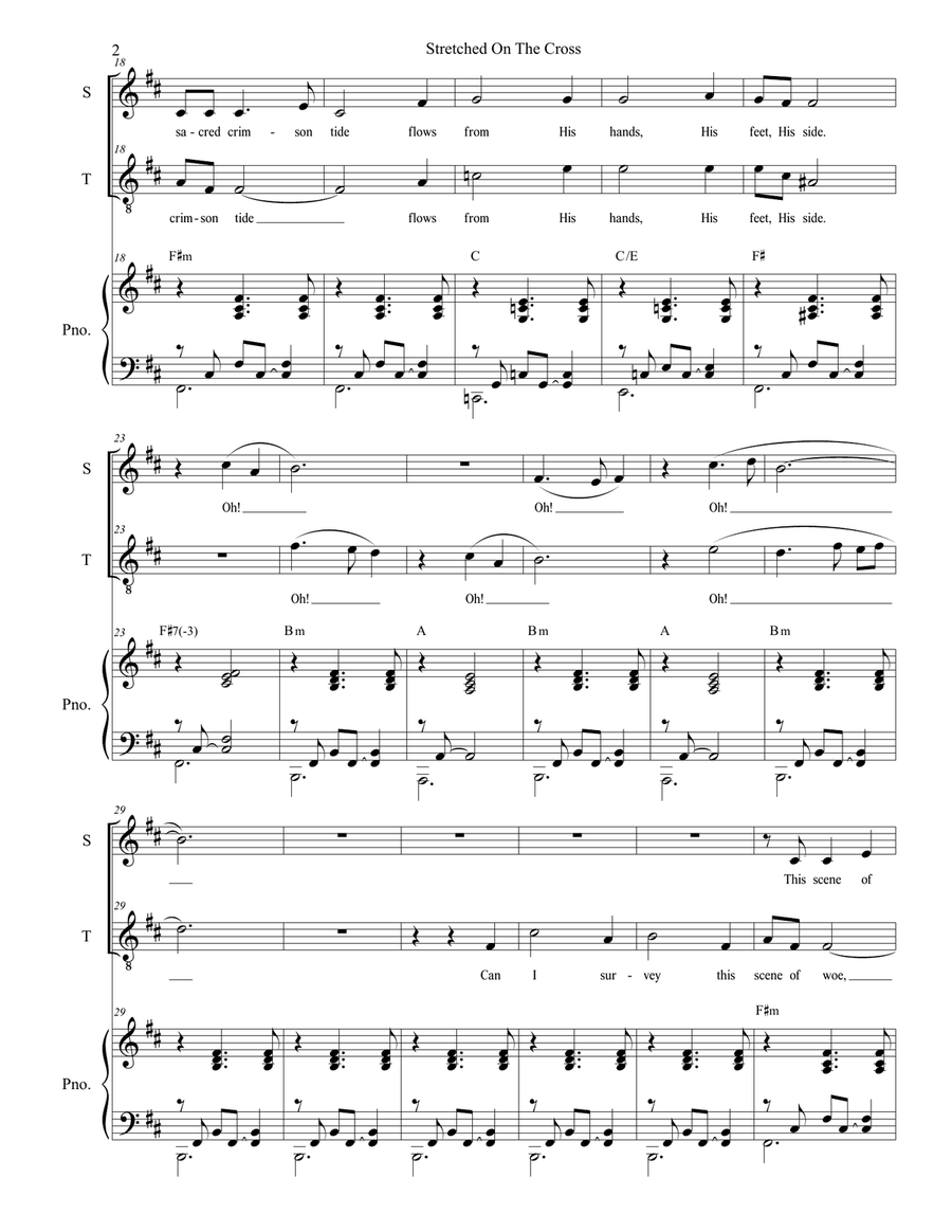 Stretched On The Cross (2-part choir - (Soprano and Tenor) 2-Part scores gallery preview page 2