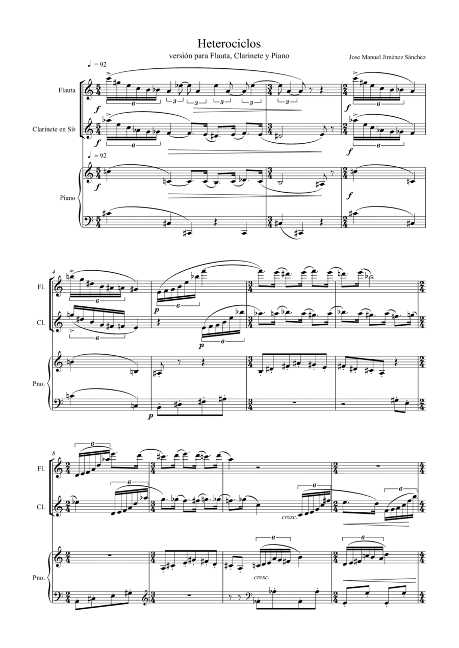 HETEROCICLOS. Versión para flauta, clarinete y piano. Woodwind Duet scores gallery preview page 1