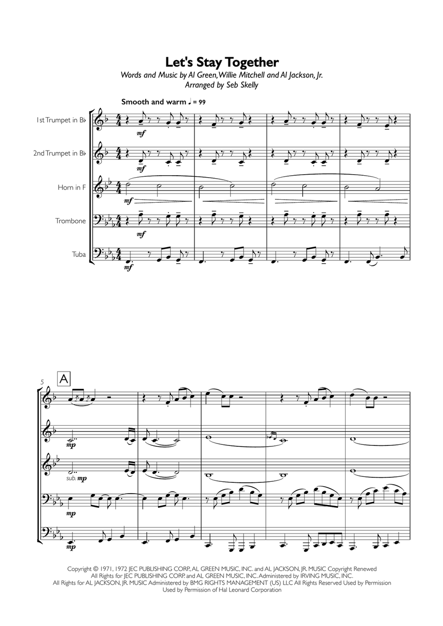 Let's Stay Together Let's Stay Together Brass Ensemble scores gallery preview page 1