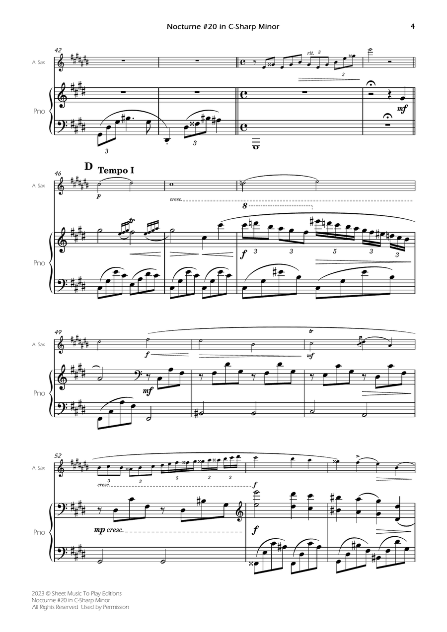 Nocturne No.20 in C-Sharp minor - Alto Sax and Piano (Full Score and Parts) Alto Saxophone scores gallery preview page 6