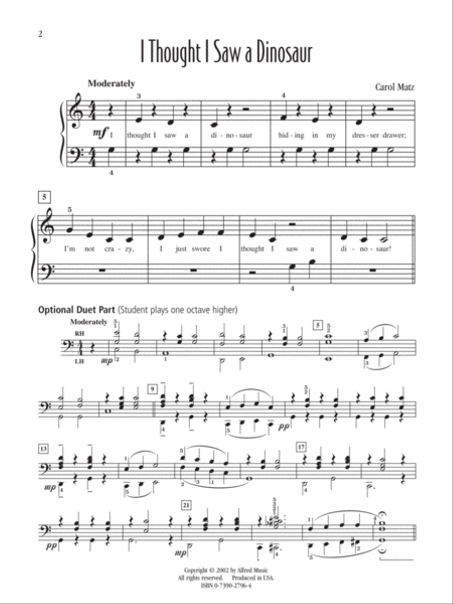 I Thought I Saw a Dinosaur Easy Piano scores gallery preview page 2