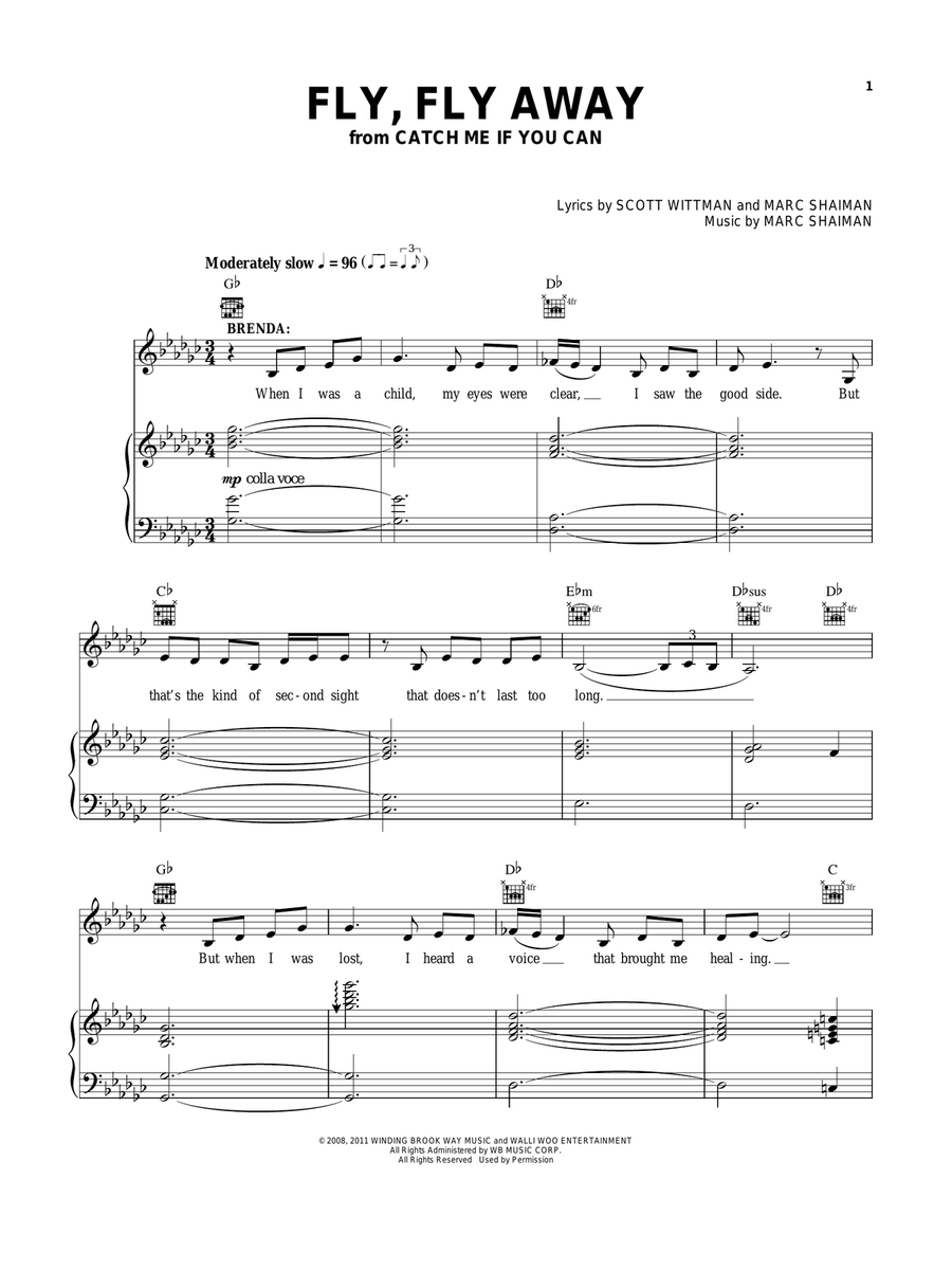 Fly, Fly Away (from Catch Me If You Can) Piano, Vocal, Guitar scores gallery preview page 1