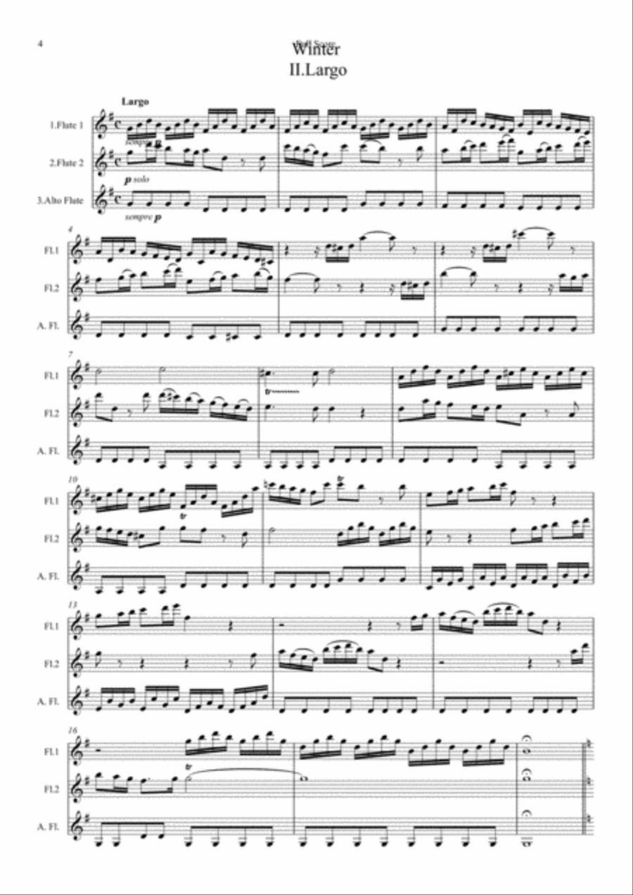 Vivaldi: The Four Seasons (Le quattro stagioni): A 4 Movement Suite (easier/abridged) - flute trio Flute Trio scores gallery preview page 4