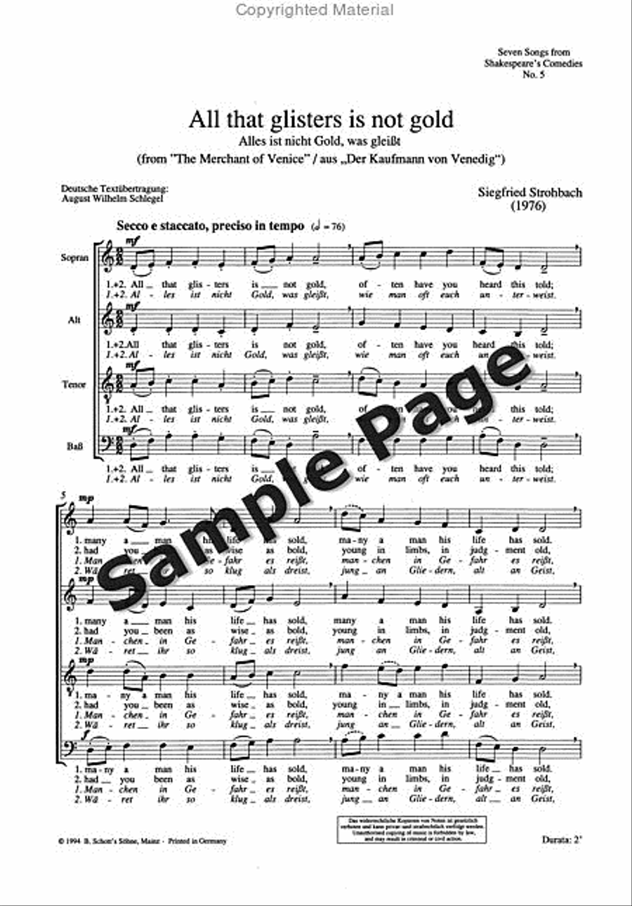 Songs 7 Shakespeare Comedies#5-6 4-Part scores gallery preview page 3