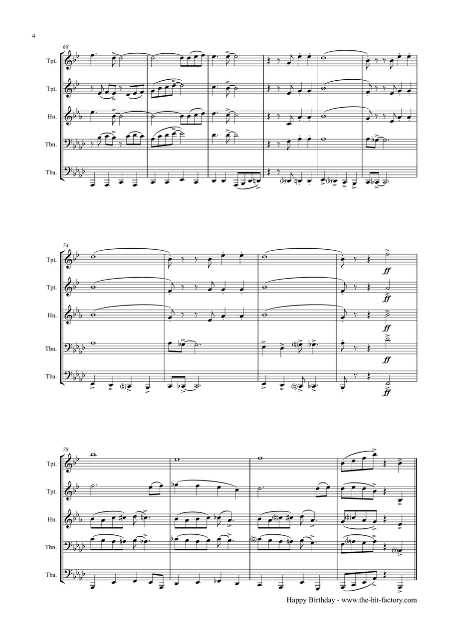 Happy Birthday - Swingin' Variations - Brass Quintet Brass Quintet scores gallery preview page 4