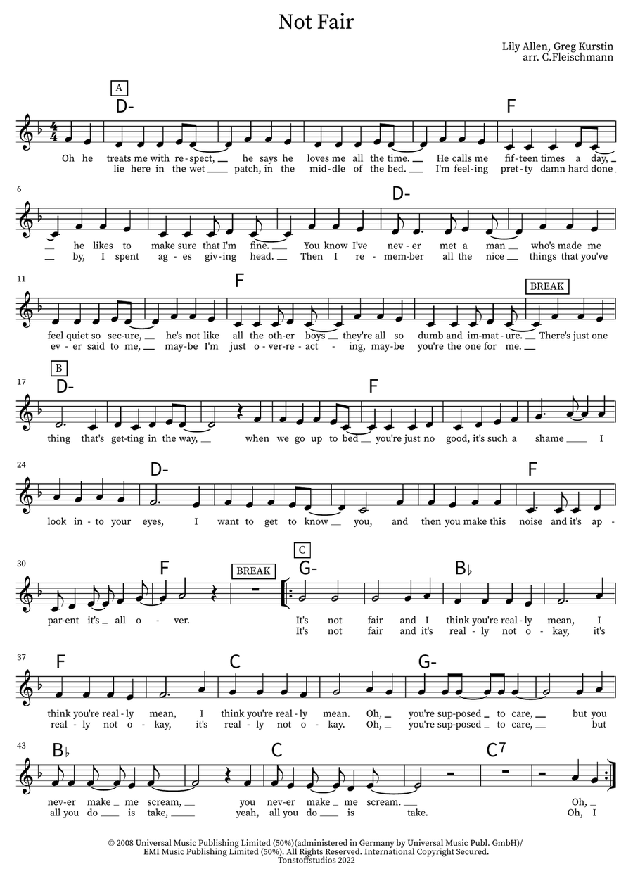 Not Fair Piano scores gallery preview page 1