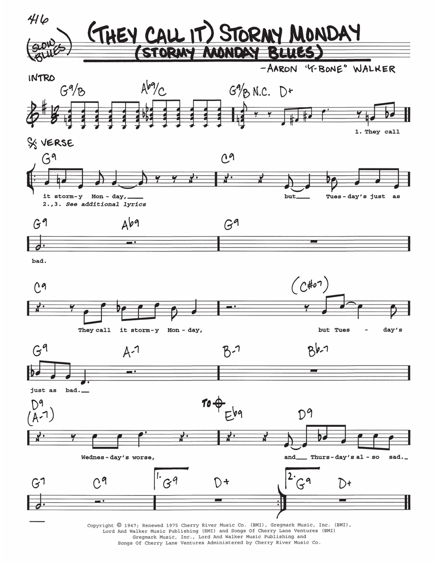 (They Call It) Stormy Monday (Stormy Monday Blues) Voice scores gallery preview page 1