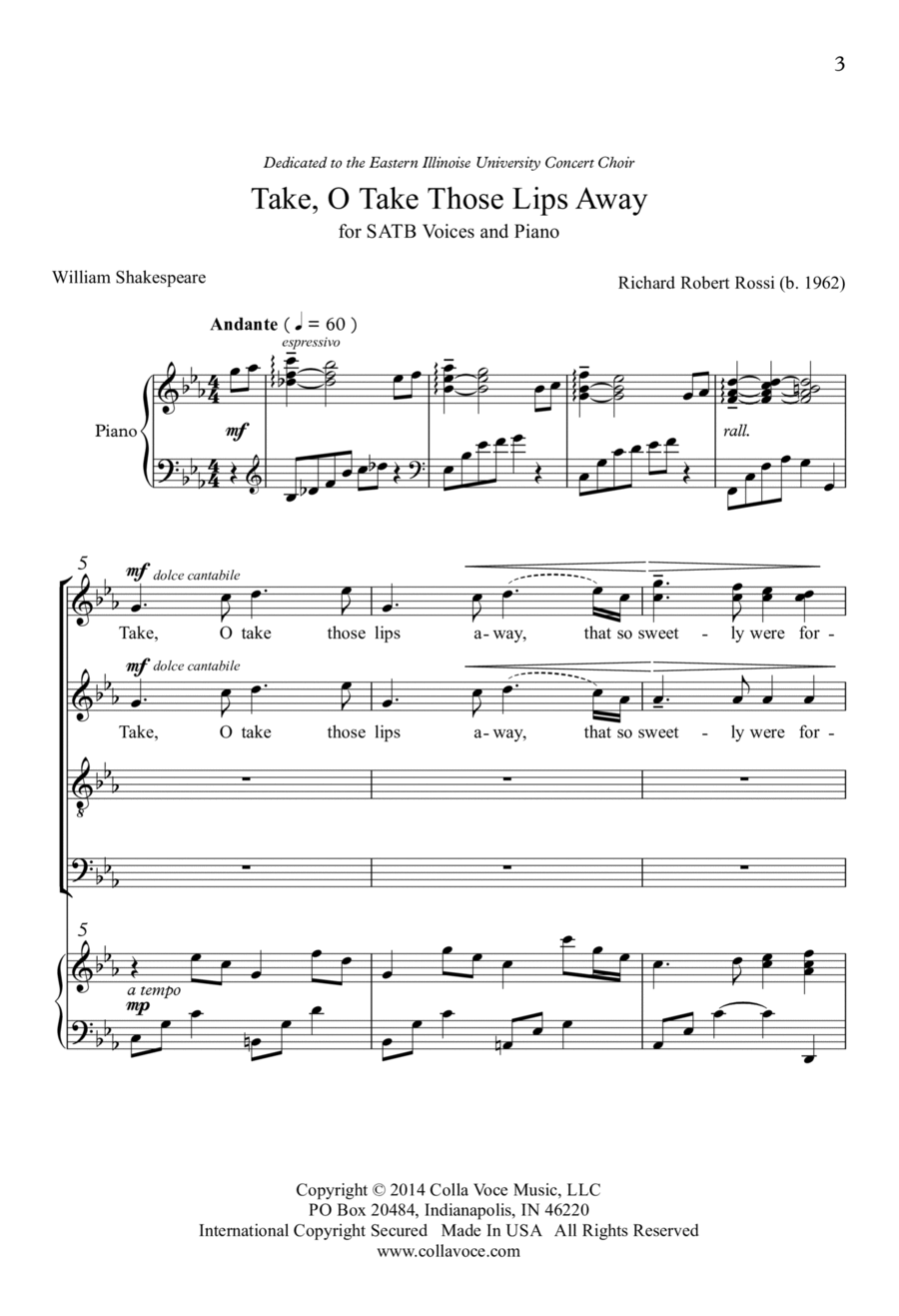Take, O Take Those Lips Away 4-Part scores gallery preview page 1