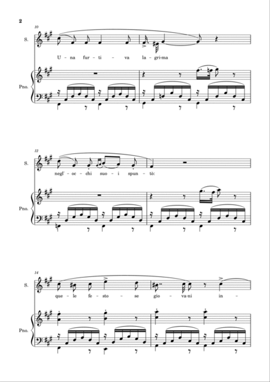 Una Furtiva Lagrima (Soprano in F#m) Piano, Vocal, Guitar scores gallery preview page 2