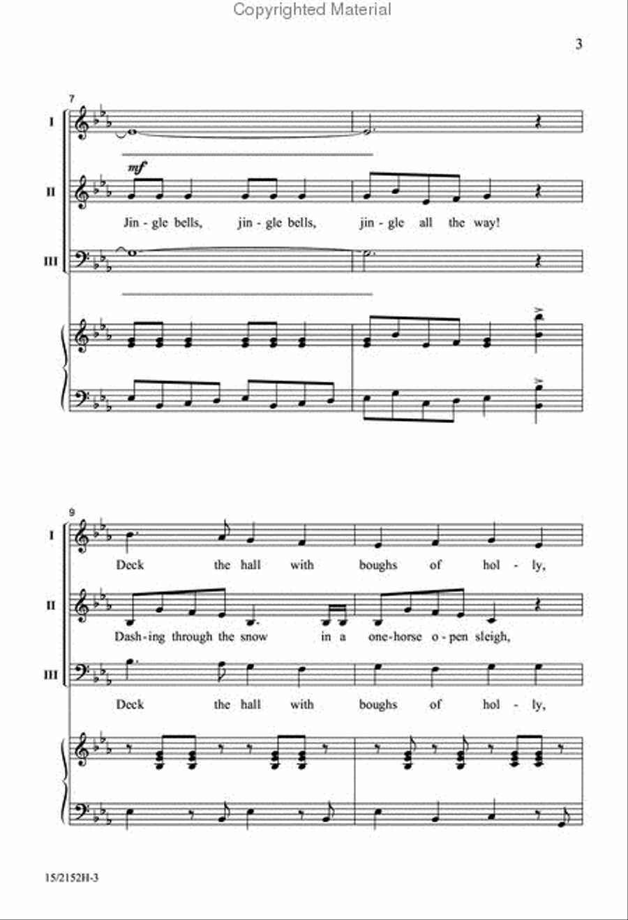 Deck the Hall with Jingle Bells 3-Part scores gallery preview page 3