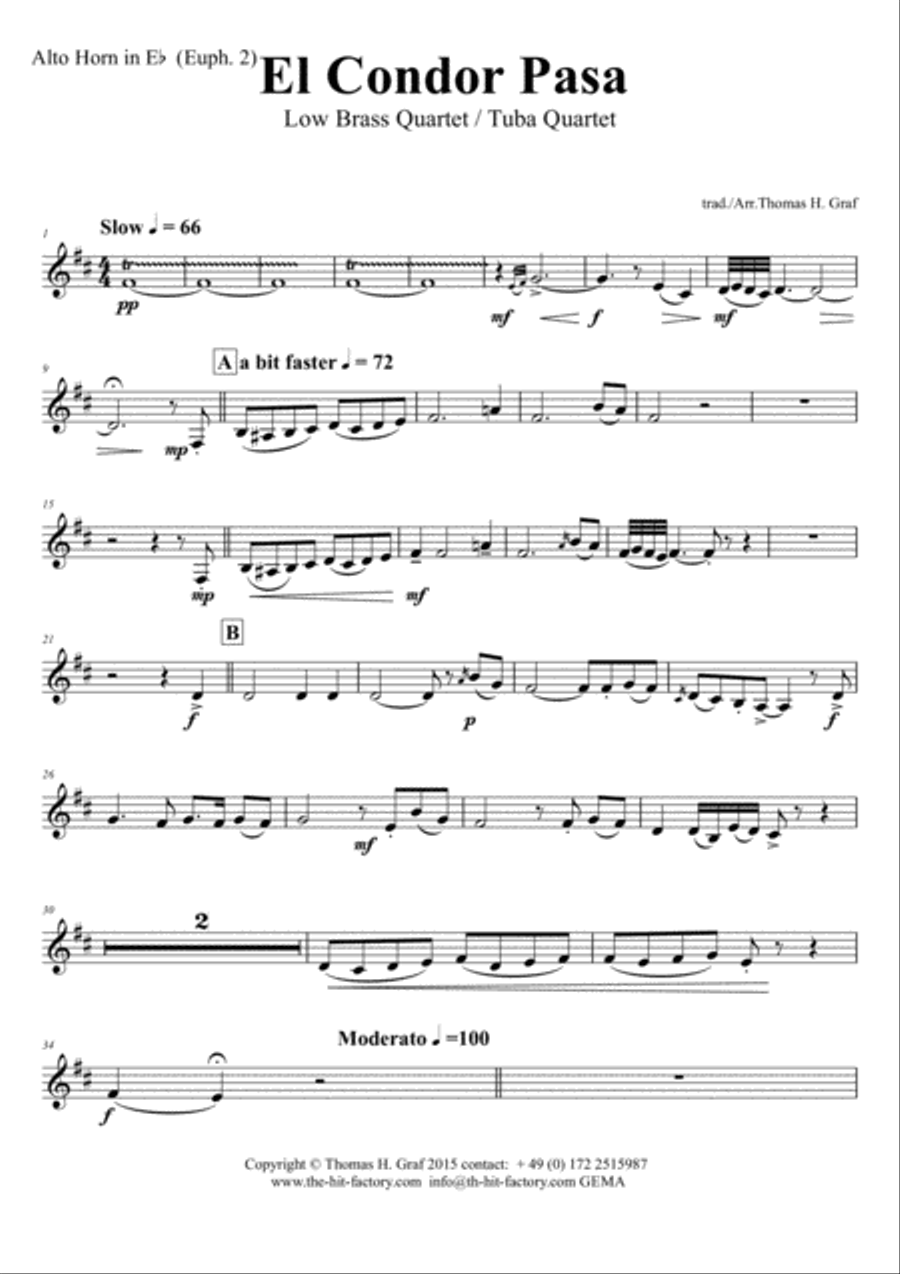 El Condor pasa - Peruvian Folk Song - Low Brass Quartet/Tuba Quartet Brass Quartet scores gallery preview page 6