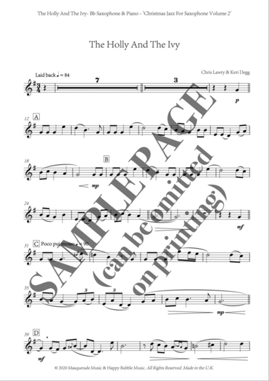 Christmas Jazz Volume 2 - Bb saxophone; Five Christmas/Holiday pieces in Jazz Styles. Tenor Saxophone scores gallery preview page 6