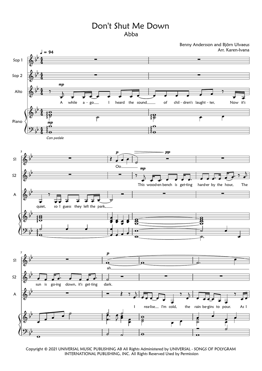 Don't Shut Me Down Don't Shut Me Down SSA scores gallery preview page 1