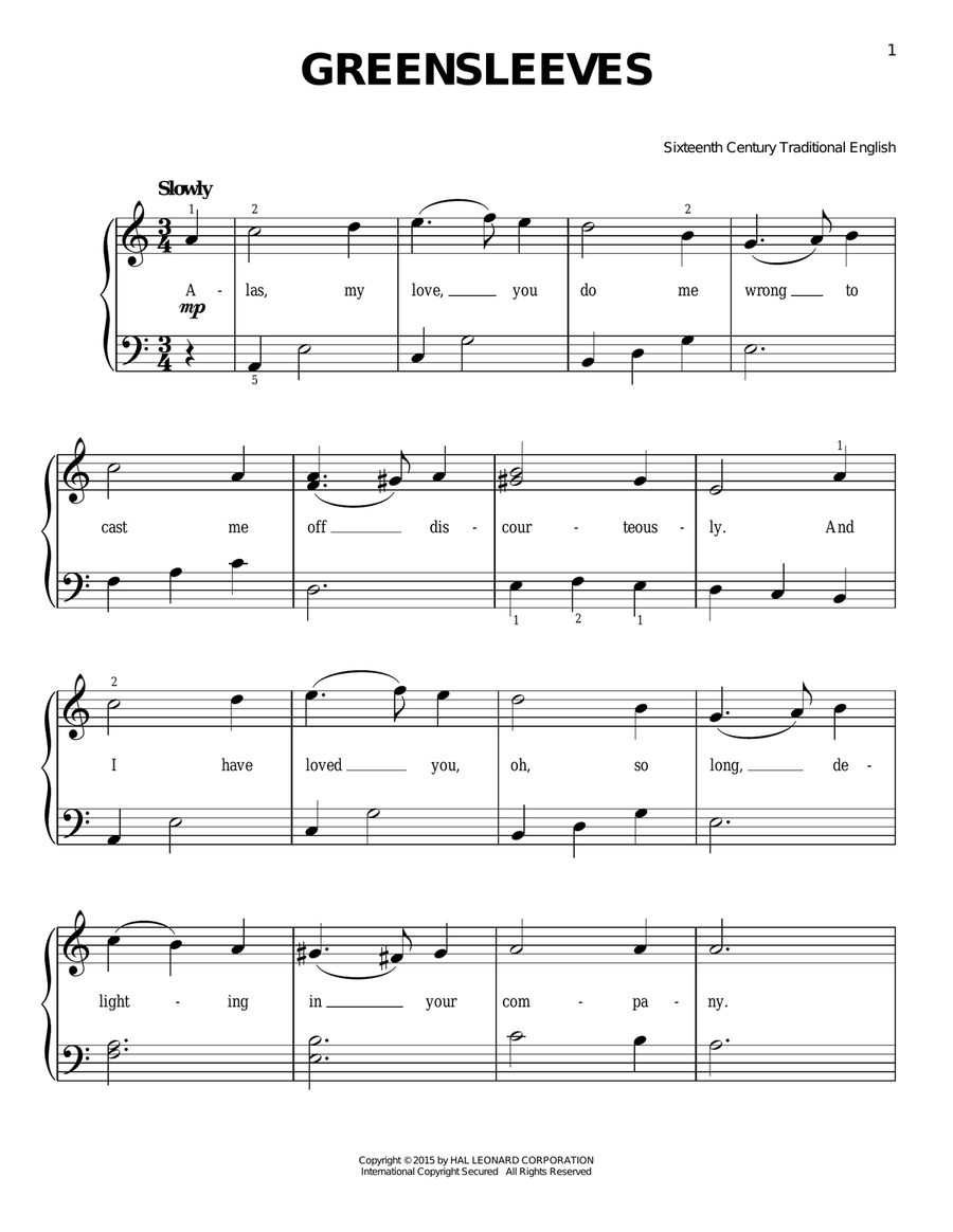 Greensleeves Greensleeves Easy Piano scores gallery preview page 1