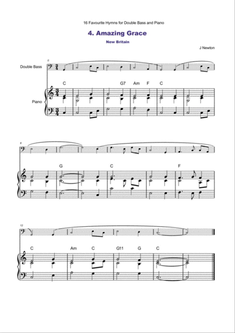 16 Favourite Hymns Vol.1 for Double Bass and Piano Double Bass scores gallery preview page 6