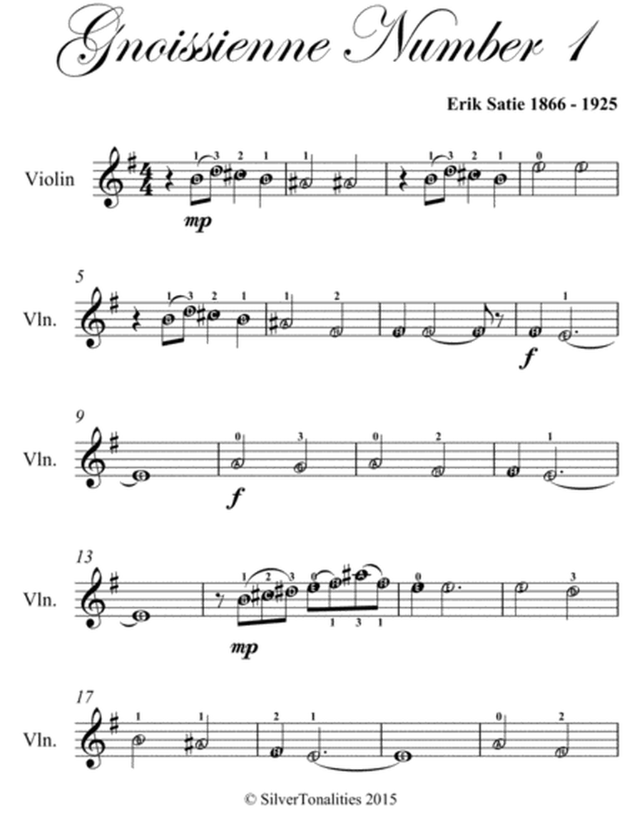 Gnoissienne Number 1 Easy Violin Sheet Music