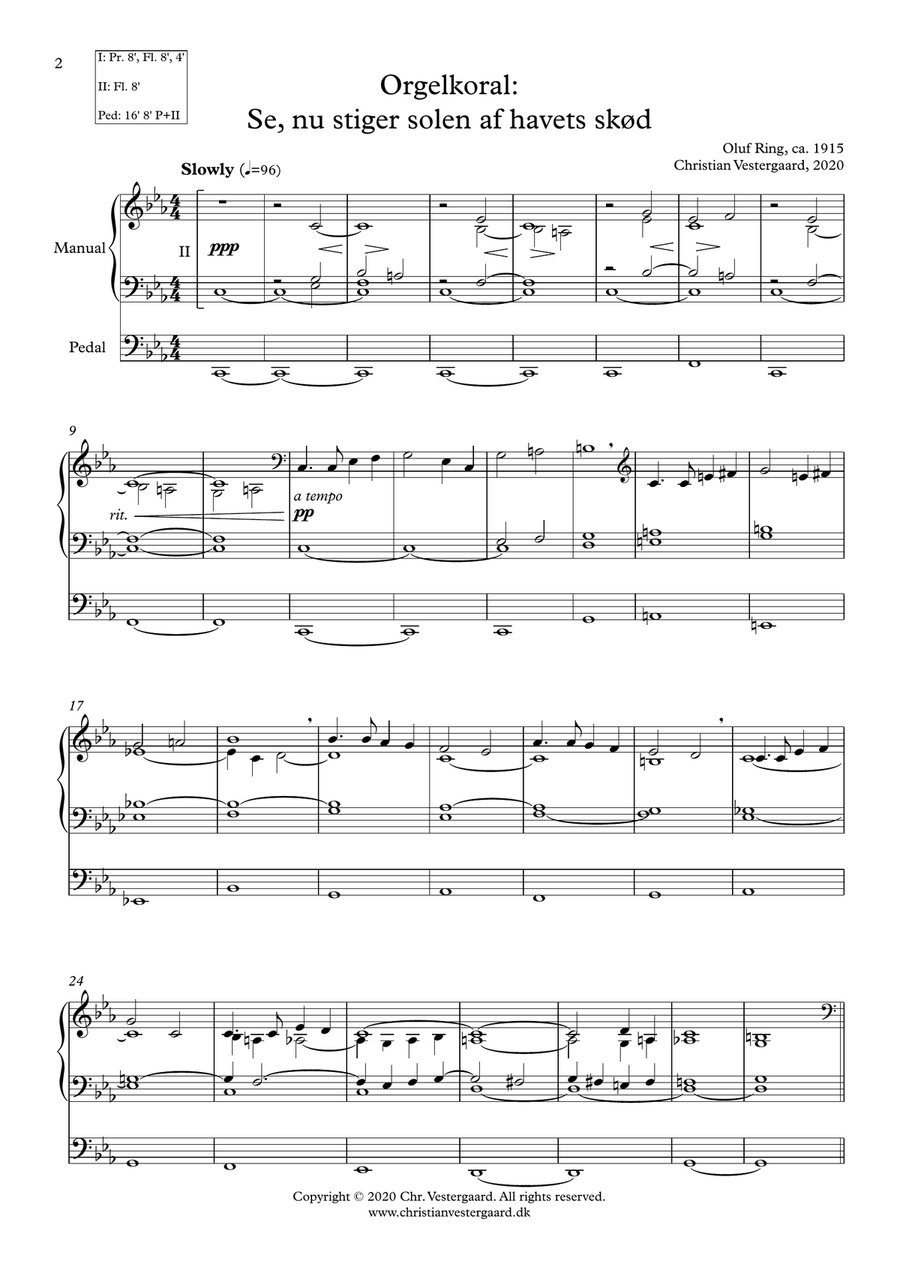 Orgelkoral: Se, nu stiger solen af havets skød Organ Solo scores gallery preview page 2
