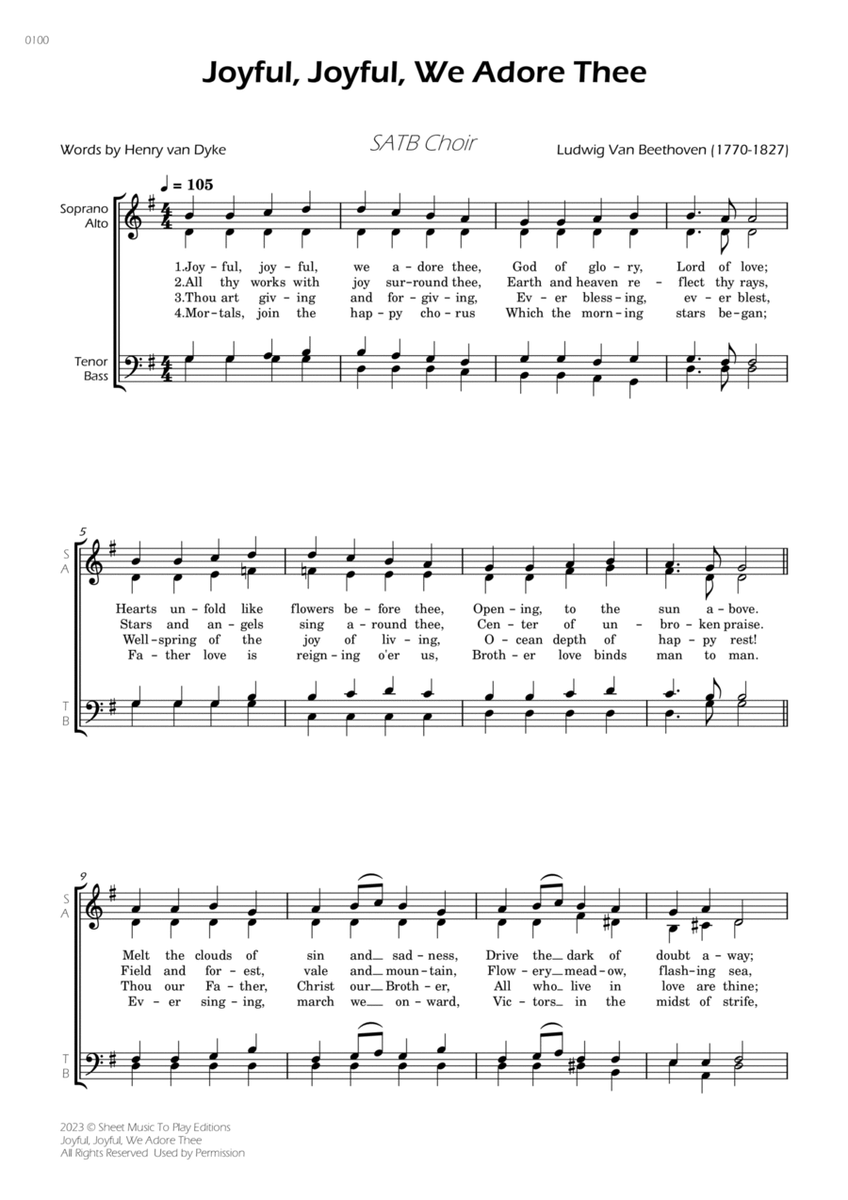 Joyful, Joyful, We Adore Thee - SATB Choir image number null