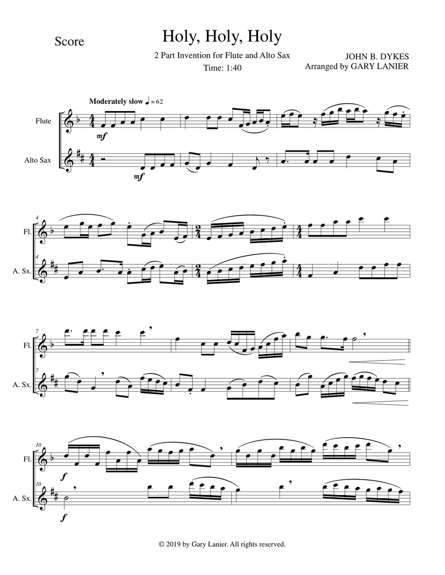 Holy, Holy, Holy (2 Part Invention for Flute and Alto Sax) Woodwind Duet scores gallery preview page 2