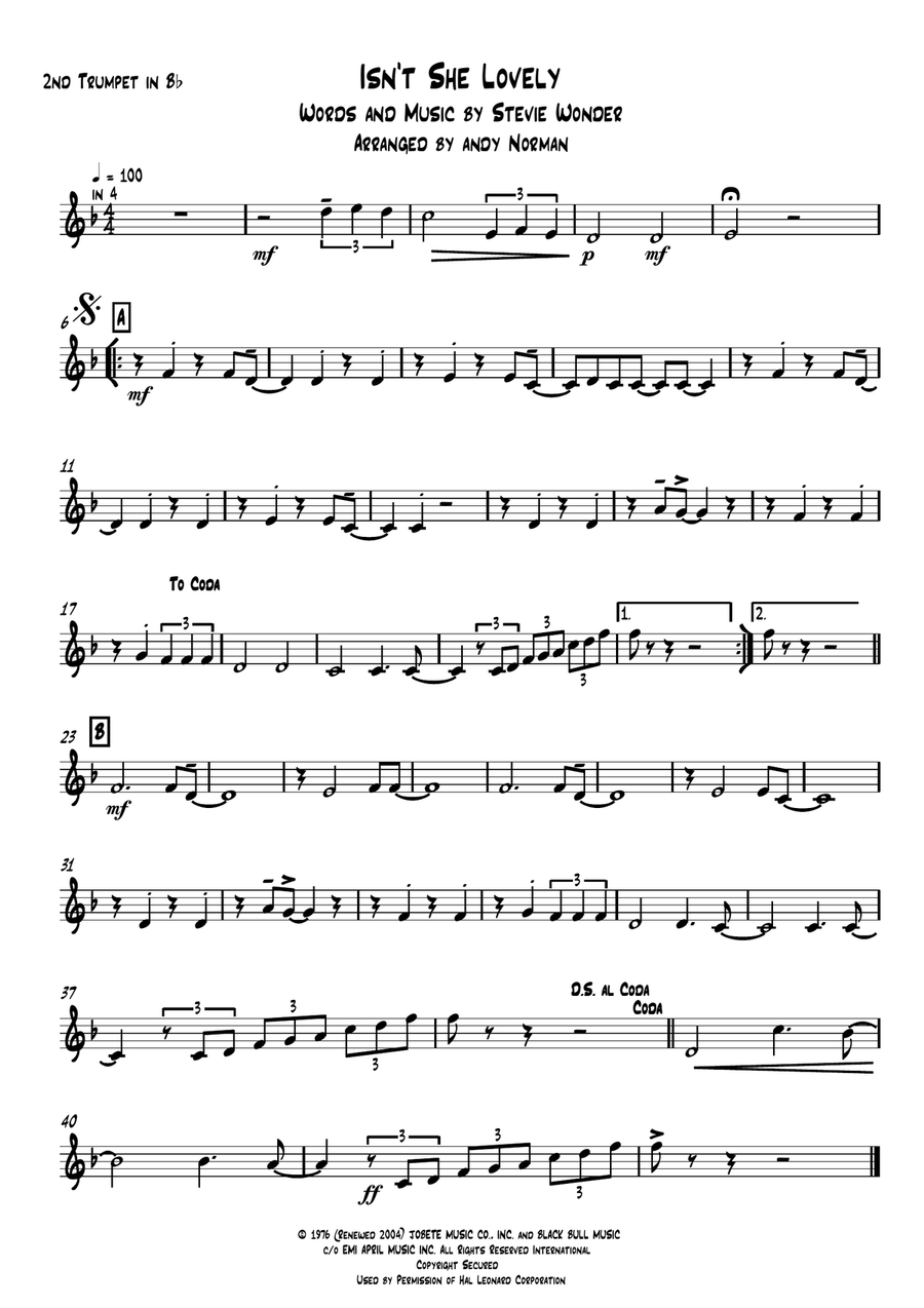 Isn't She Lovely Brass Ensemble scores gallery preview page 2