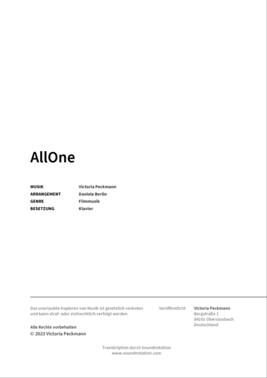 AllOne Piano Solo scores gallery preview page 2