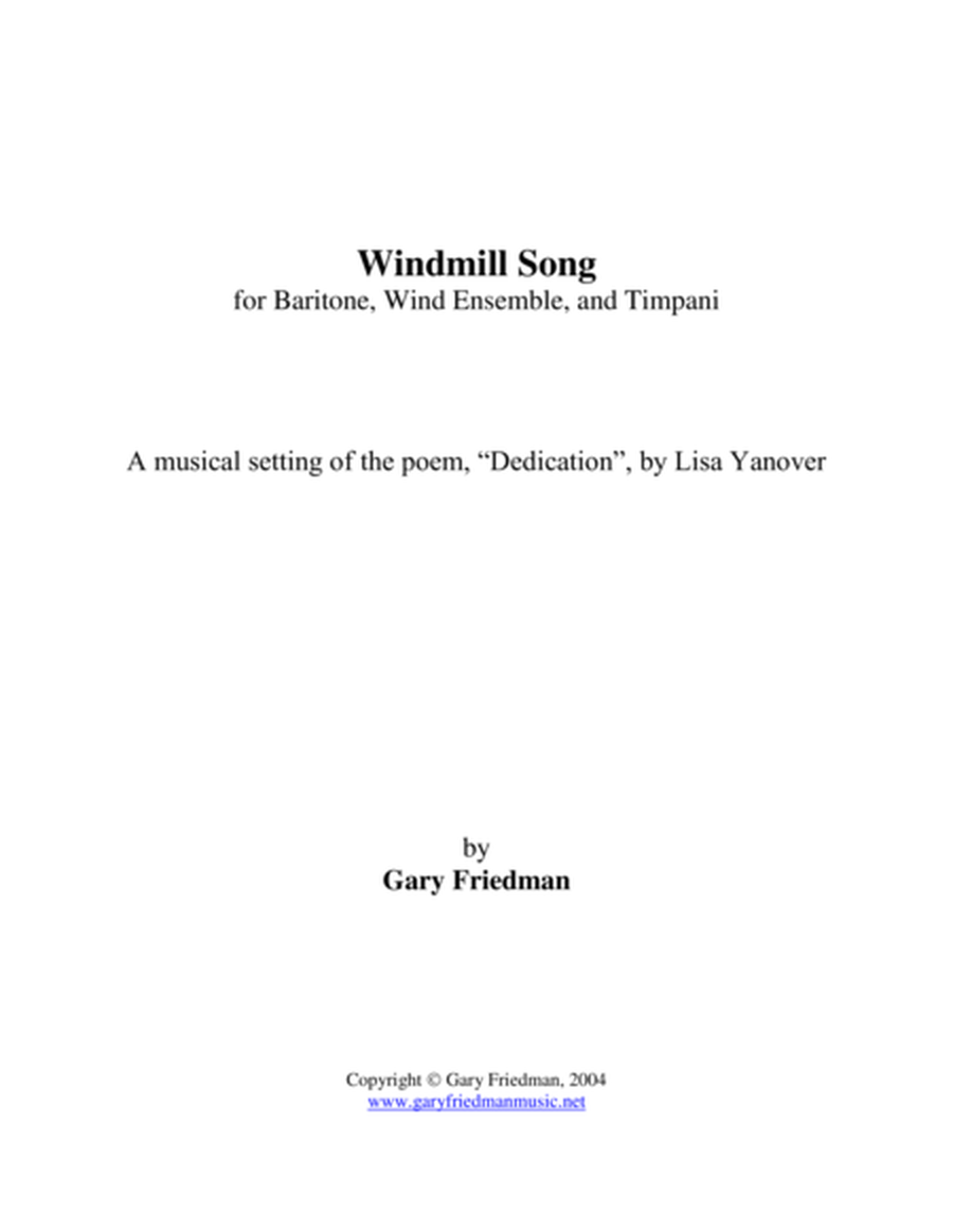 Windmill Song (for baritone and wind ensemble with timpani) image number null