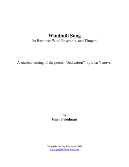Windmill Song (for baritone and wind ensemble with timpani) image number null