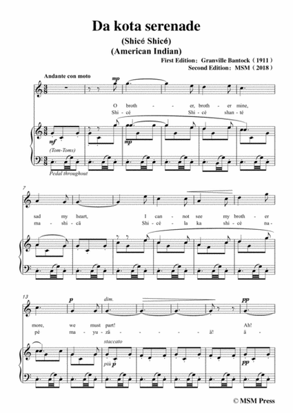 Bantock-Folksong,Dakota serenade(Shicé Shicé),in C Major,for Voice and Piano image number null