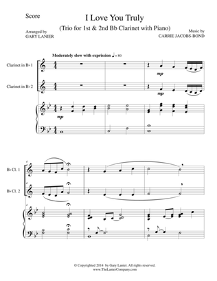 Book cover for I LOVE YOU TRULY (Trio – Bb Clarinet 1, Bb Clarinet 2, and Piano with Score and Parts)