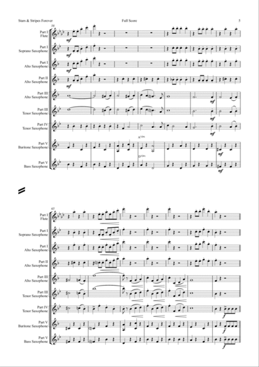Stars and Stripes forever - Sousa - Saxophone Quintet Saxophone Quintet scores gallery preview page 5