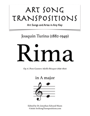 Book cover for TURINA: Rima, Op. 6 (transposed to A major)