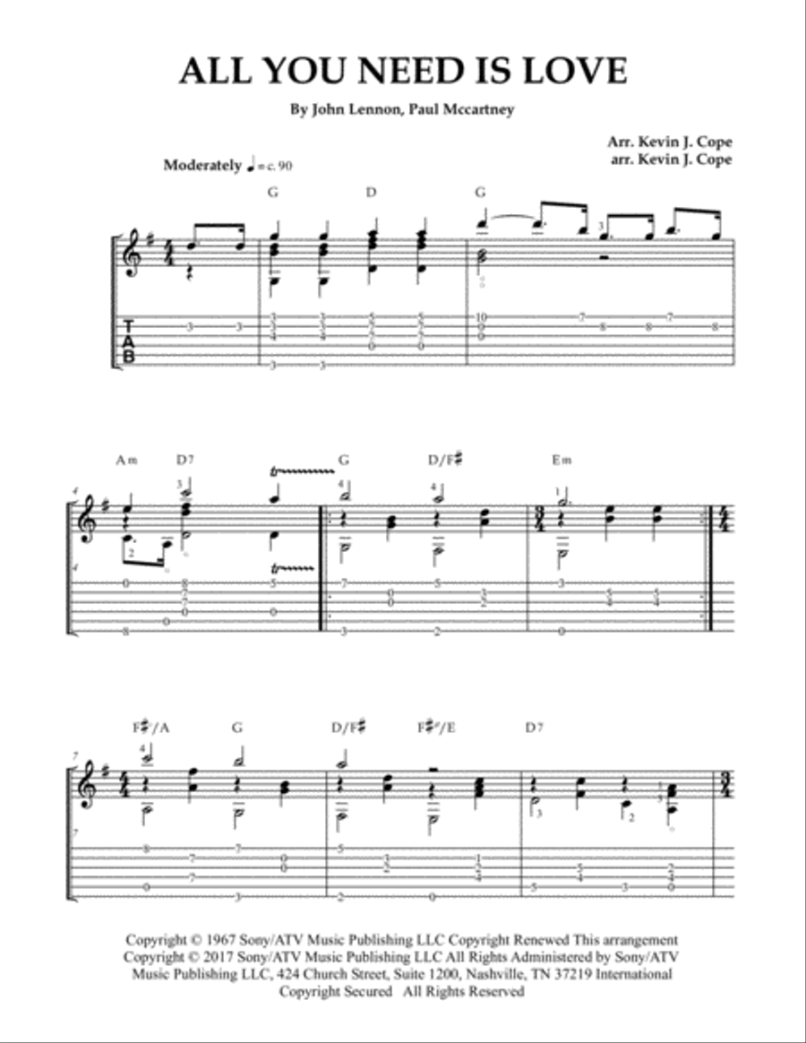 All You Need Is Love Guitar Tablature scores gallery preview page 1