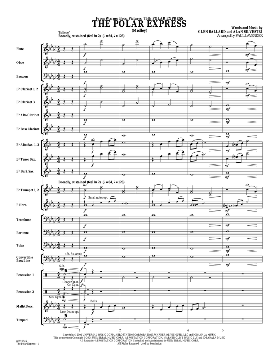 The Polar Express (Medley) (arr. Paul Lavender) - Full Score Concert Band scores gallery preview page 1