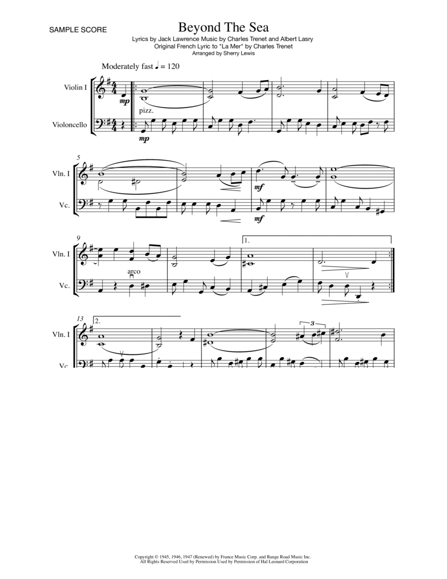 Beyond The Sea String Duet scores gallery preview page 1