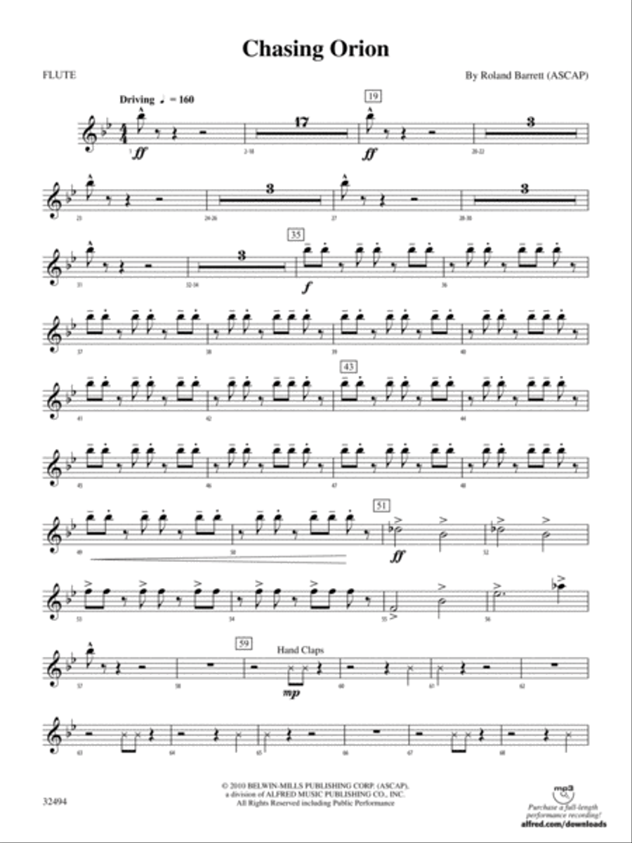 Chasing Orion: Flute Concert Band scores gallery preview page 1