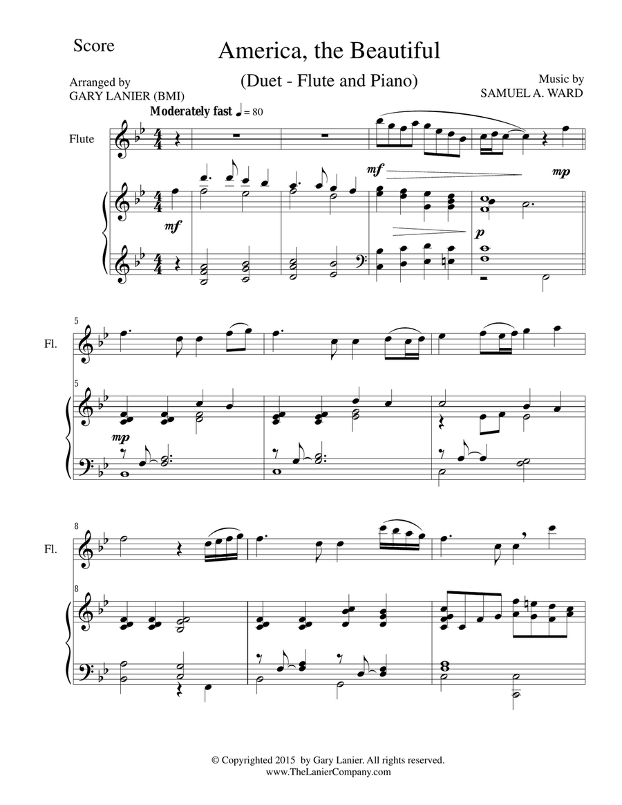 AMERICA, THE BEAUTIFUL (Duet – Flute and Piano/Score and Parts) image number null